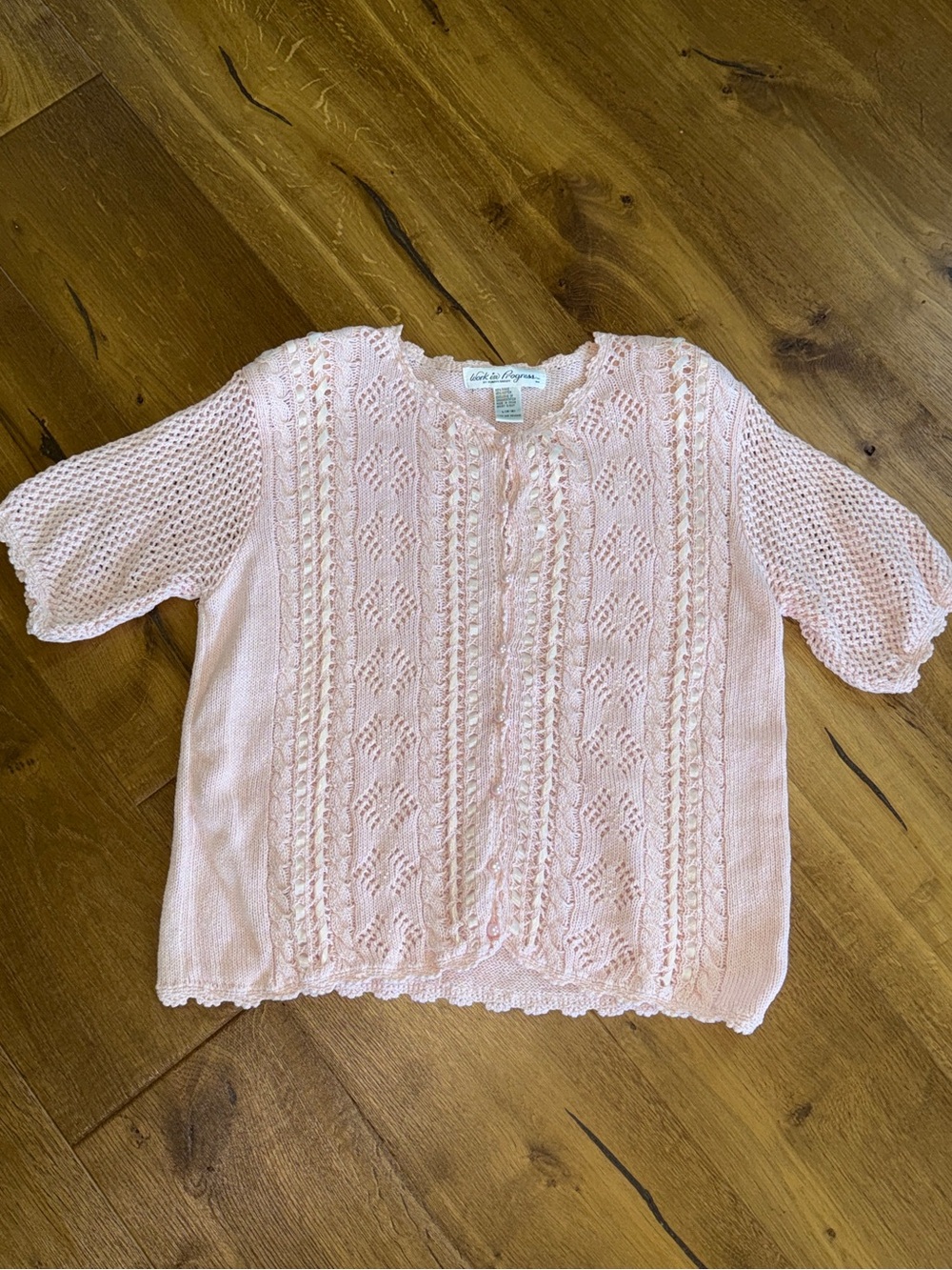 Vintage Work in Progress by Gladys Bagley Pink Knit Short-Sleeve Cardigan